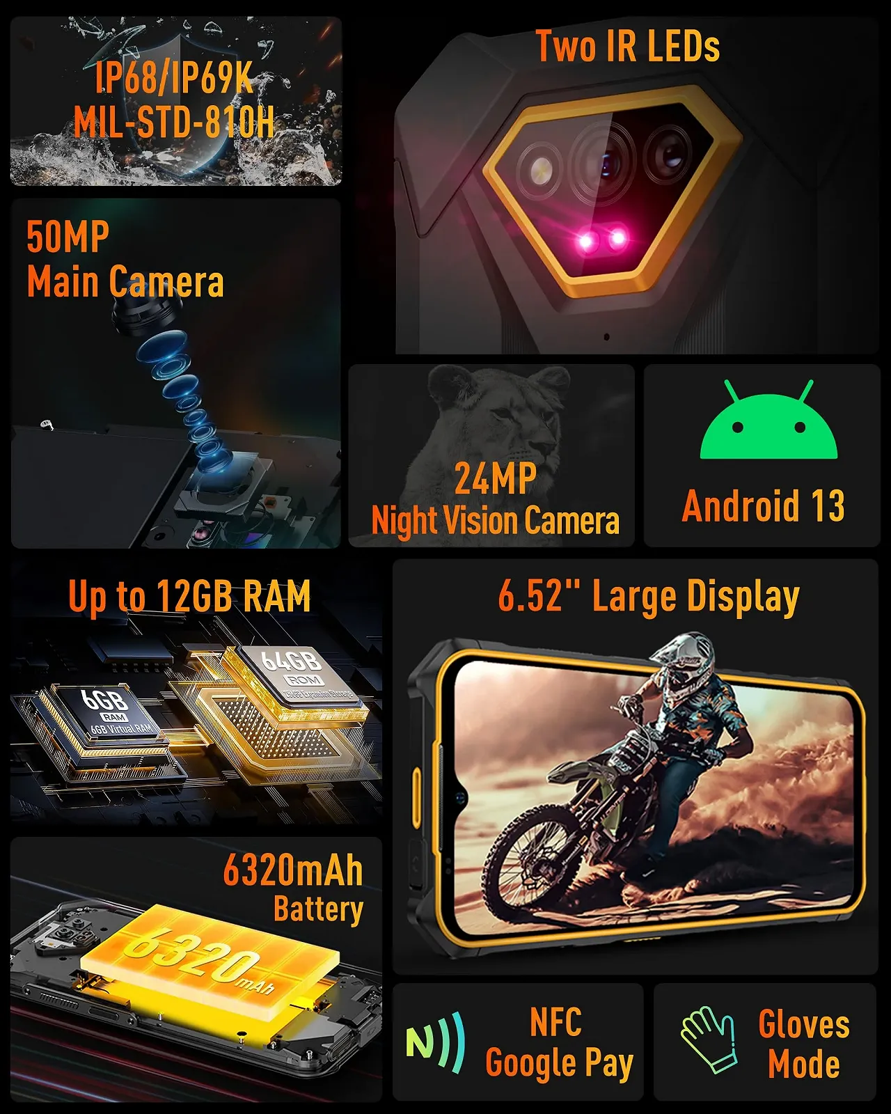 Смартфон Ulefone Armor X13 6.52 дюйма HD+ 12/64 GB 50+24 MP 6320 mAh IP68/IP69K, фото №2 Смартфон Ulefone Armor X13 6.52 дюйма HD+ 12/64 GB 50+24 MP 6320 mAh IP68/IP69K, фото №2