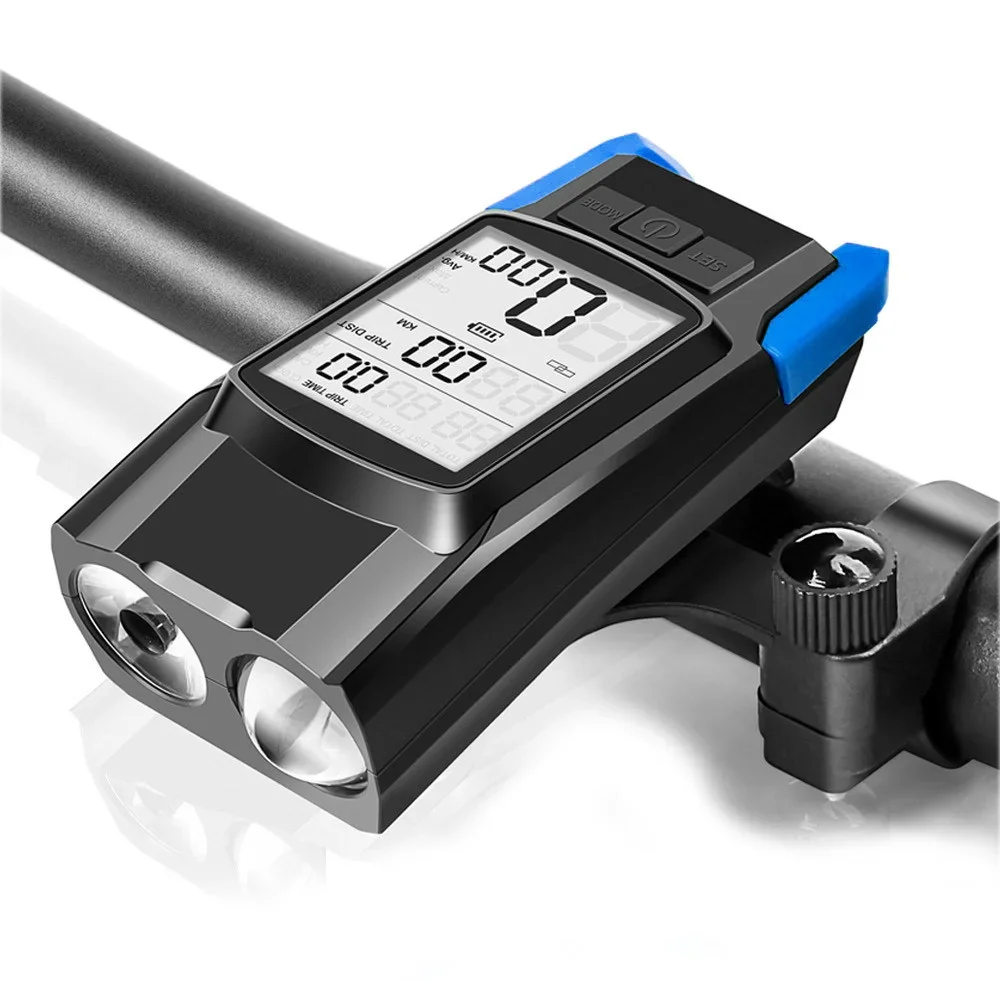 Велосипедний комп'ютер BK-1920 з вело ліхтарем 2 LED Т6 дальній-ближній та дзвінком синій, фото №1 Велосипедний комп'ютер BK-1920 з вело ліхтарем 2 LED Т6 дальній-ближній та дзвінком синій, фото №1