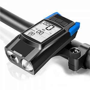 Велосипедний комп'ютер BK-1920 з вело ліхтарем 2 LED Т6 дальній-ближній та дзвінком синій - Фото 1