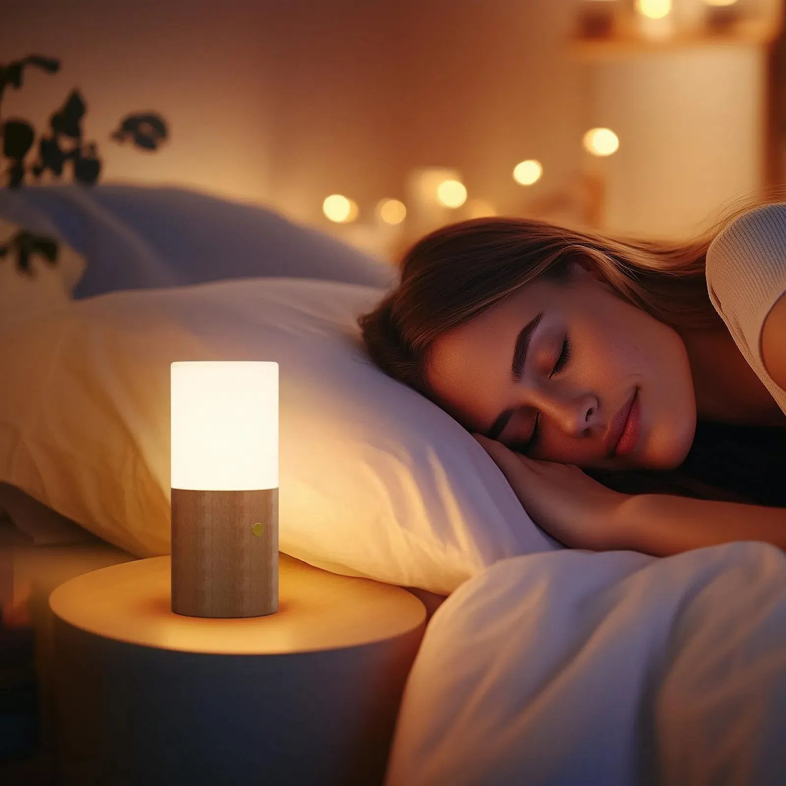 Настольная лампа MALUX светодиодная беспроводная сенсорная с 8 цветами RGB и деревянным основанием, фото №7