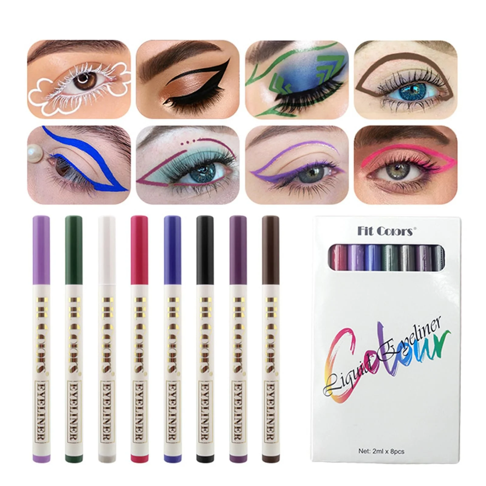 Набір матових підводок для очей 8 кольорів, блискучий, фото №3 Набір матових підводок для очей 8 кольорів, блискучий, фото №3