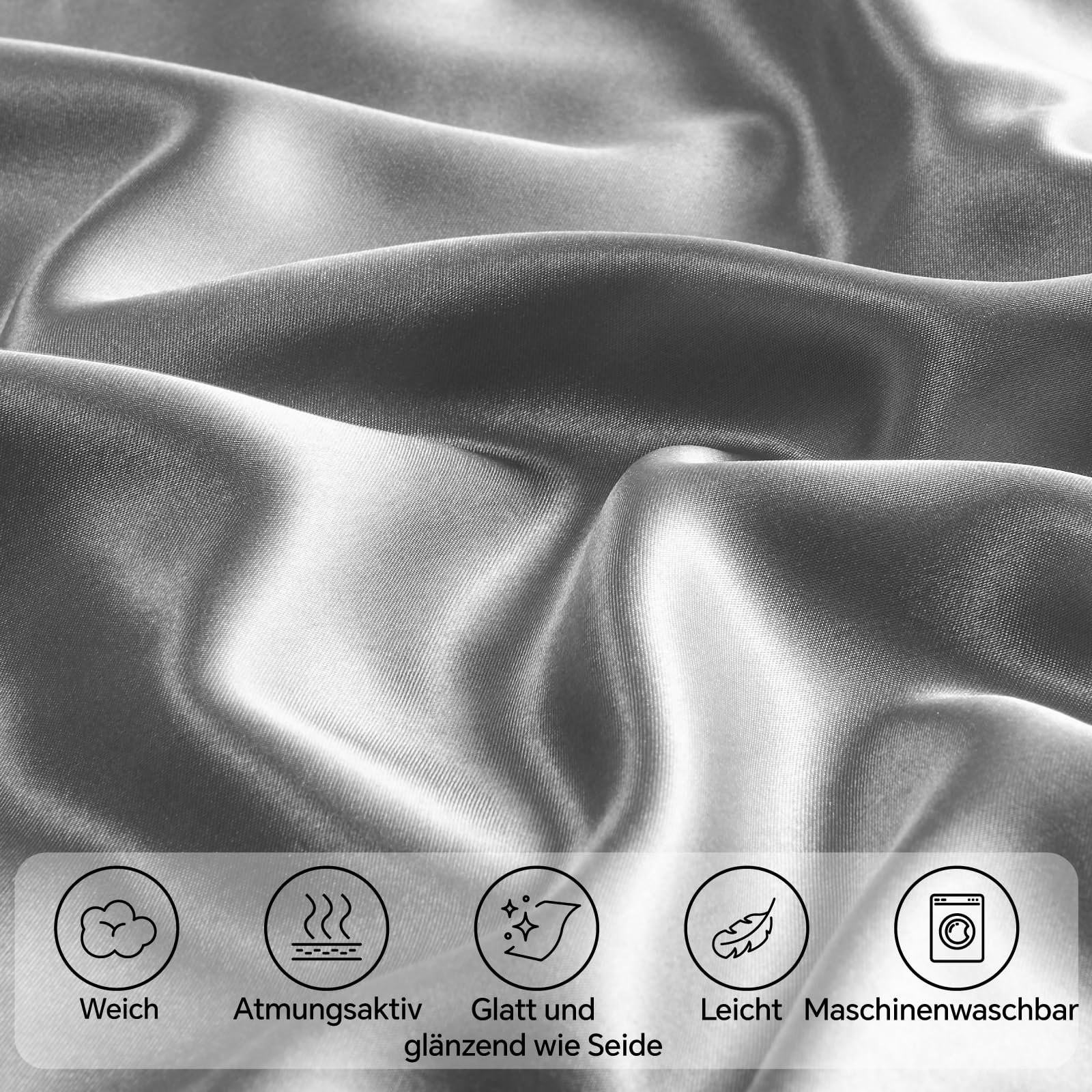 Наволочка BEDELITE Satin, 40 x 80 см, серая, набор 2 шт + 2 резинки для волос, фото №3