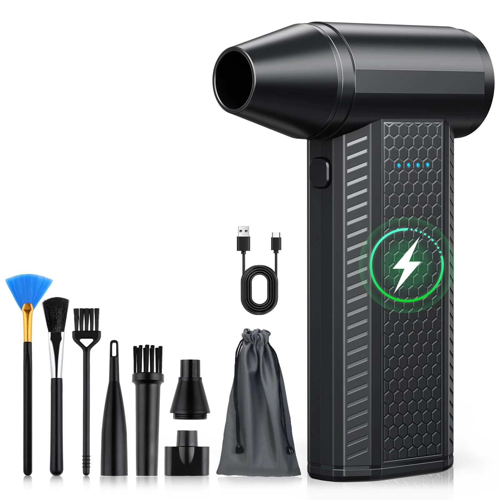 Електрична повітродувка 3 швидкості 130 000 RPM Чорний, фото №1