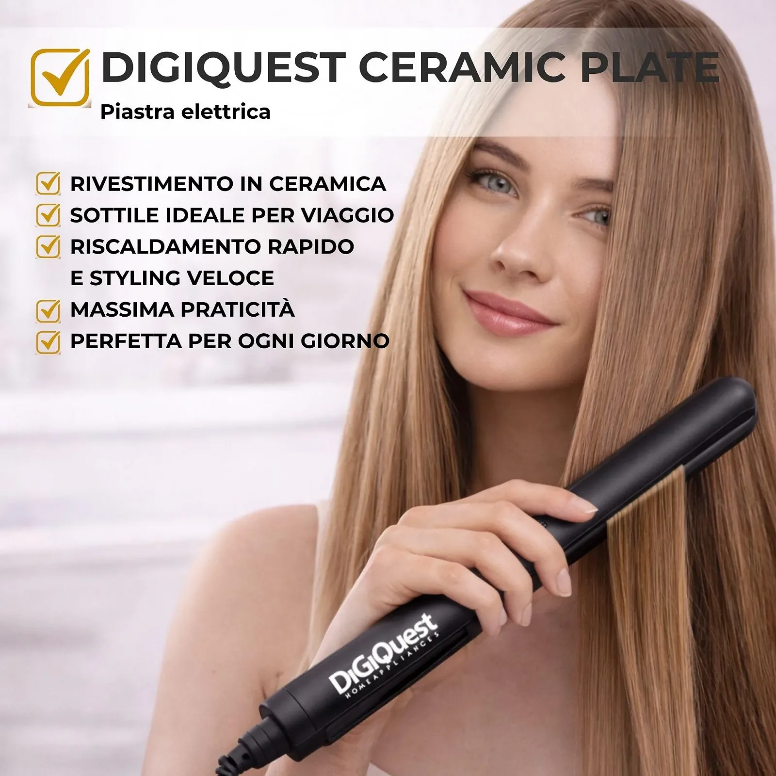 Випрямляч DIGIQUEST Ceramic Plate 35 W 200 °C Rose Gold and Black, фото №2 Випрямляч DIGIQUEST Ceramic Plate 35 W 200 °C Rose Gold and Black, фото №2