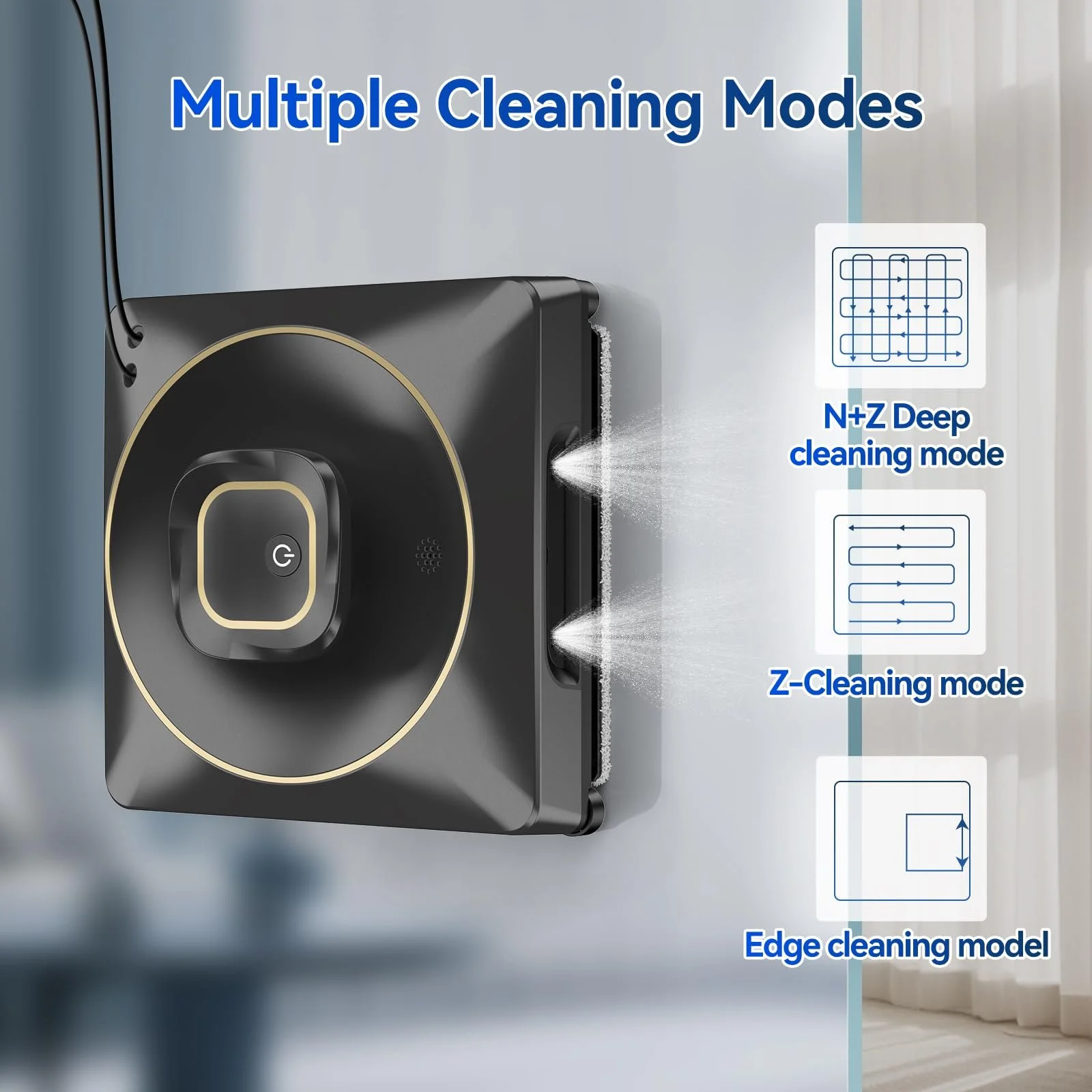 Робот для миття вікон Jemyths YW336 з чотирма форсунками, ультразвуковим розпиленням, баком 110 мл, електричний, потужність всмоктування 3500 Па, 4 режими прибирання для внутрішніх і зовнішніх висотних вікон, фото №4 Робот для миття вікон Jemyths YW336 з чотирма форсунками, ультразвуковим розпиленням, баком 110 мл, електричний, потужність всмоктування 3500 Па, 4 режими прибирання для внутрішніх і зовнішніх висотних вікон, фото №4