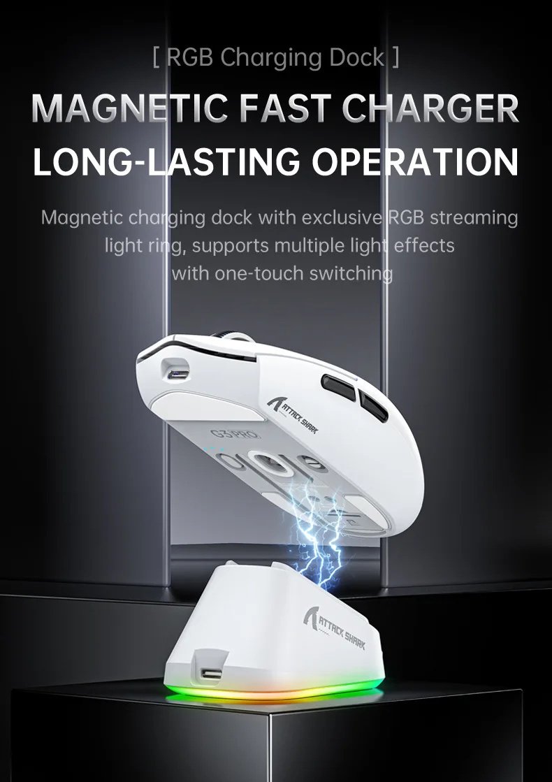 Мышь Attack Shark G3Pro White 25000DPI PAM3311 Wireless Bluetooth с зарядной базой, фото №13