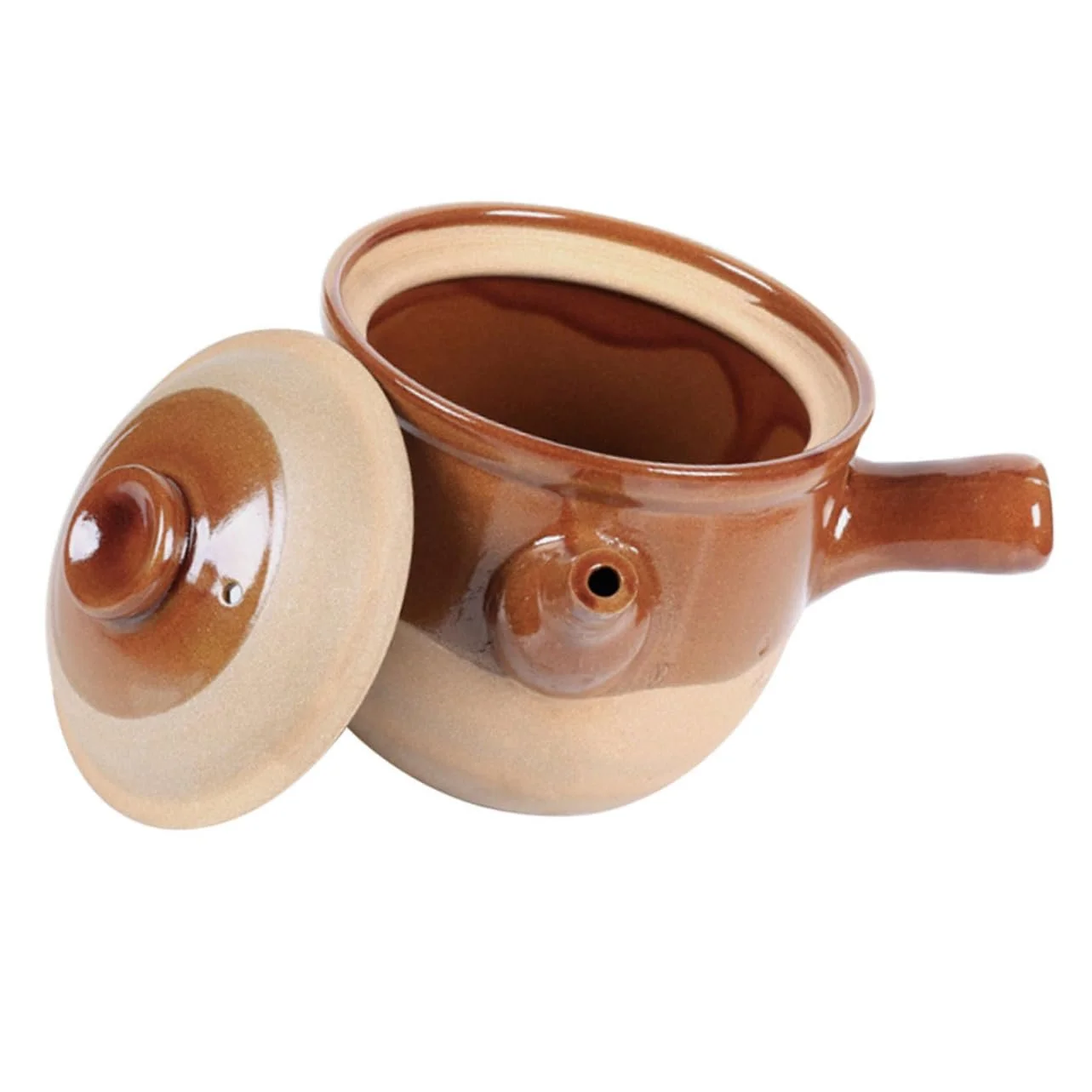 Горщик глиняний китайський малий напівглазурований вогнетривкий з ручкою, що не нагрівається, фото №1