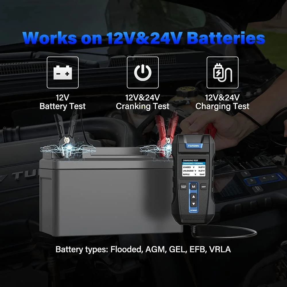 Тестер автомобильных аккумуляторов TOPDON BT300P с принтером Черный, фото №5 Тестер автомобильных аккумуляторов TOPDON BT300P с принтером Черный, фото №5
