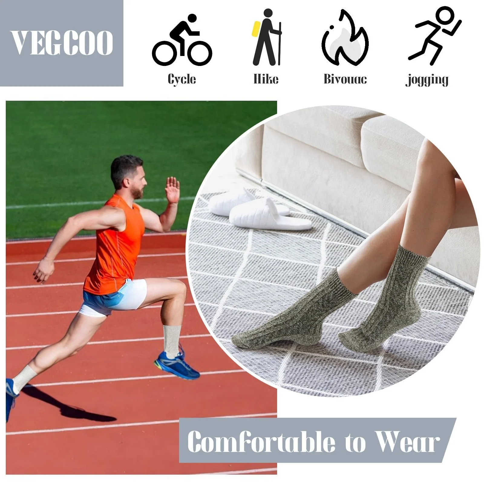 Носки VEGCOO Классические зимние 6 пар Хлопковые для мужчин и женщин, фото №4