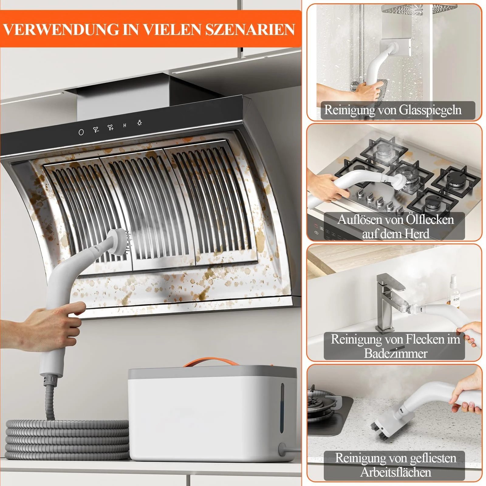 Ручний пароочисник hiee з 6 насадками-щітками, компактний пристрій для ефективного глибокого очищення, ідеально підходить для дому, автомобіля та іншого, фото №3