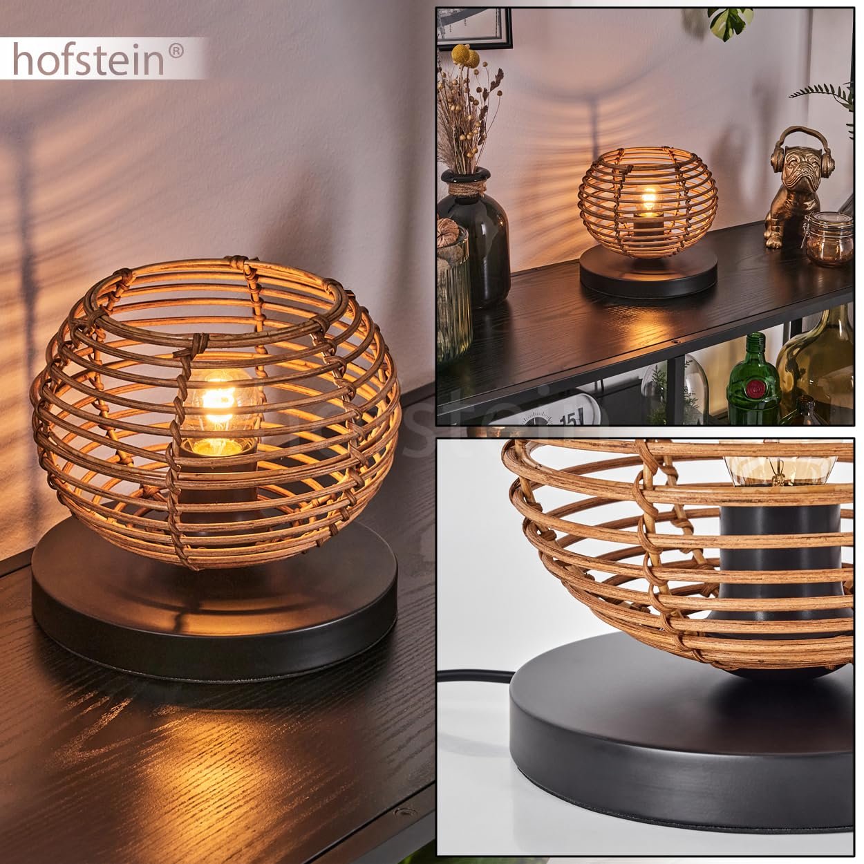 Настільна лампа Mulstrand Metal/Rattan Boho 20 см E27 Black/Brown, фото №2