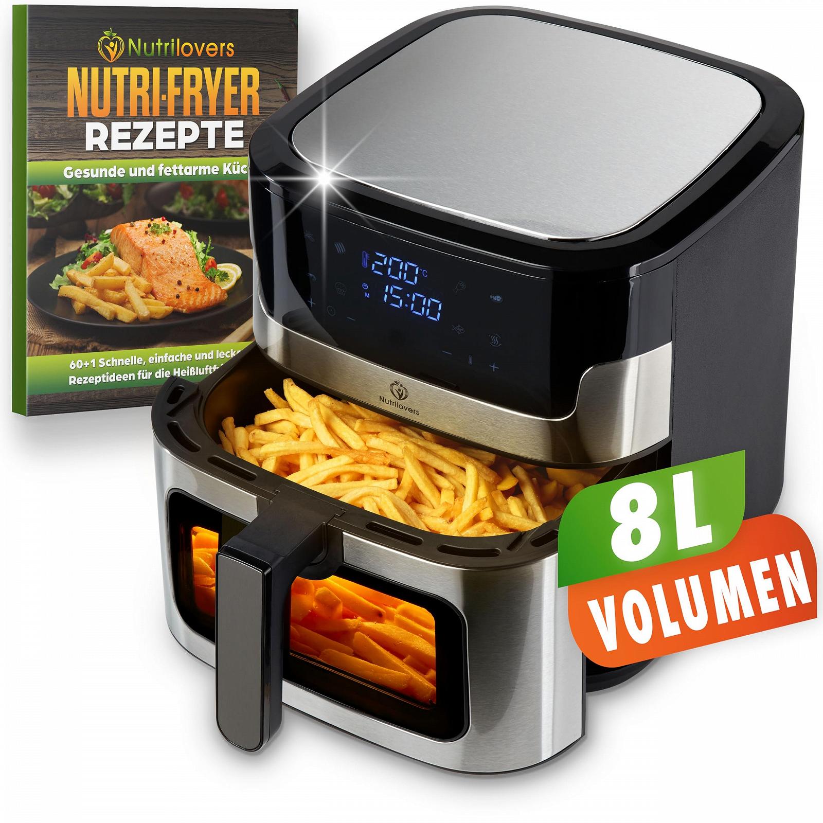Мультипечь Nutrilovers Nutri-Fyer XXL 8 л 2000 Вт нержавеющая сталь LED дисплей смотровое окно, фото №10