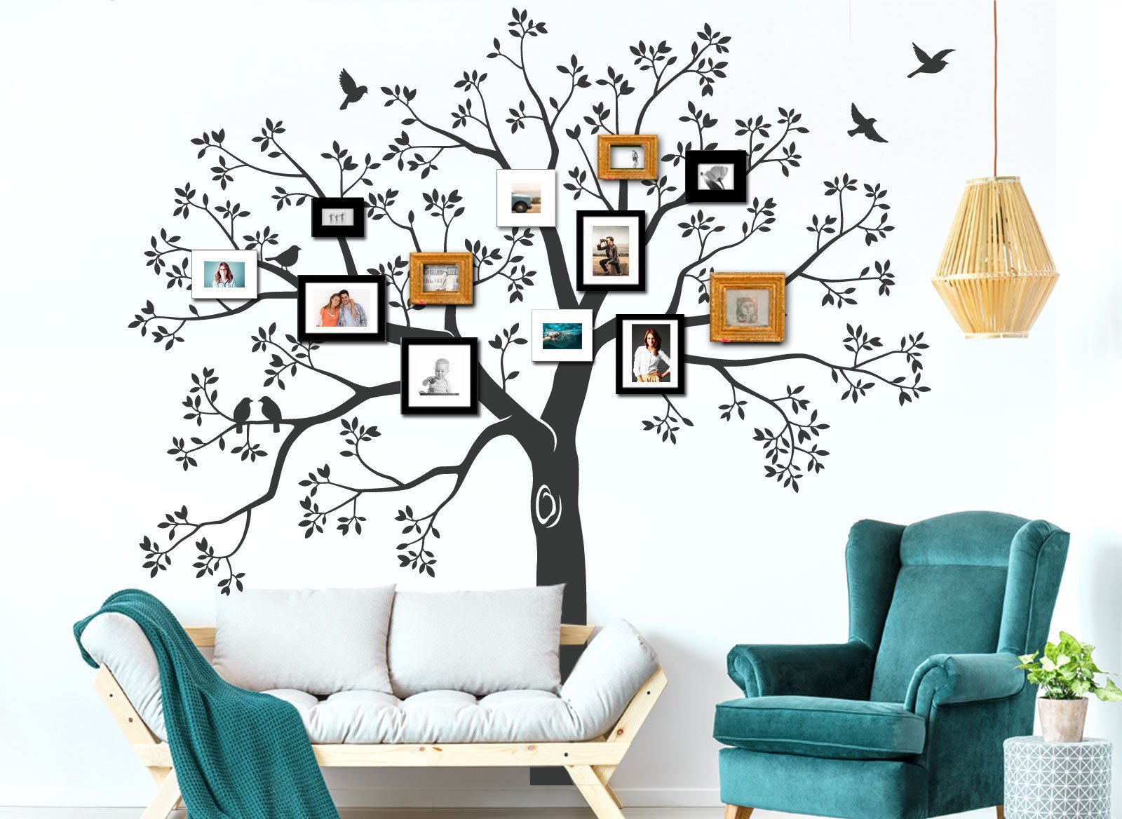 Наклейка на стіну Grandora W5480 XXL Tree Birds 165 x 160 см Black, фото №3