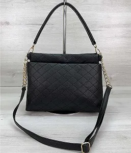 Жіноча чорна сумка на плече з довгим і коротким ременем, з ланцюжком synthetic.ua - Фото 1