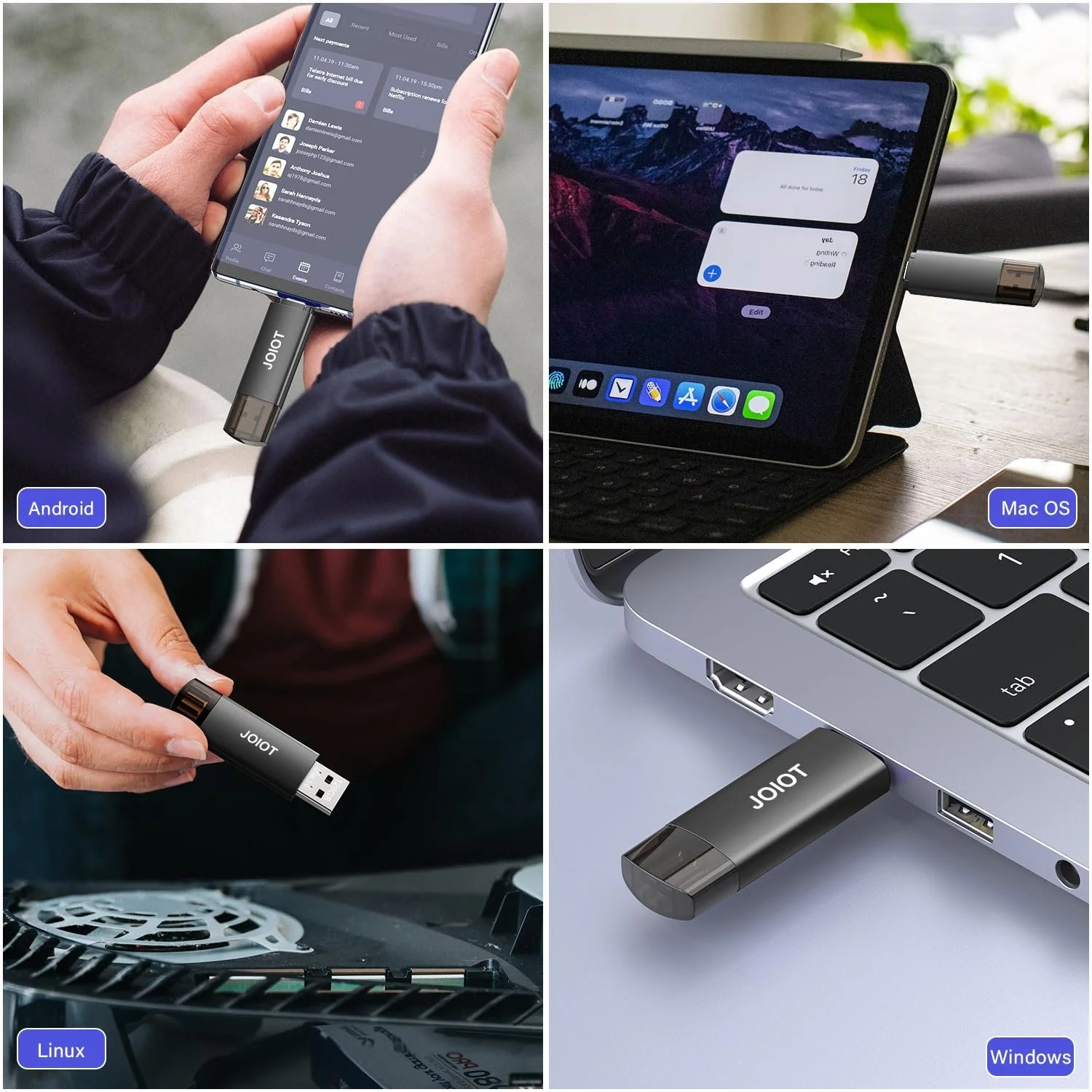 Набір USB-флеш-накопичувачів JOIOT 2-в-1 USB C 3.0 128 ГБ 2 шт Чорний, фото №5
