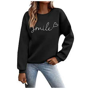 Женская толстовка Smile Cute с буквами, модная, с круглым вырезом, графика, повседневная, для тренировок, худи, трендовая, женская, осенняя, свободного кроя, смешная, мультяшная, удобная цветная толстовка - Фото 1