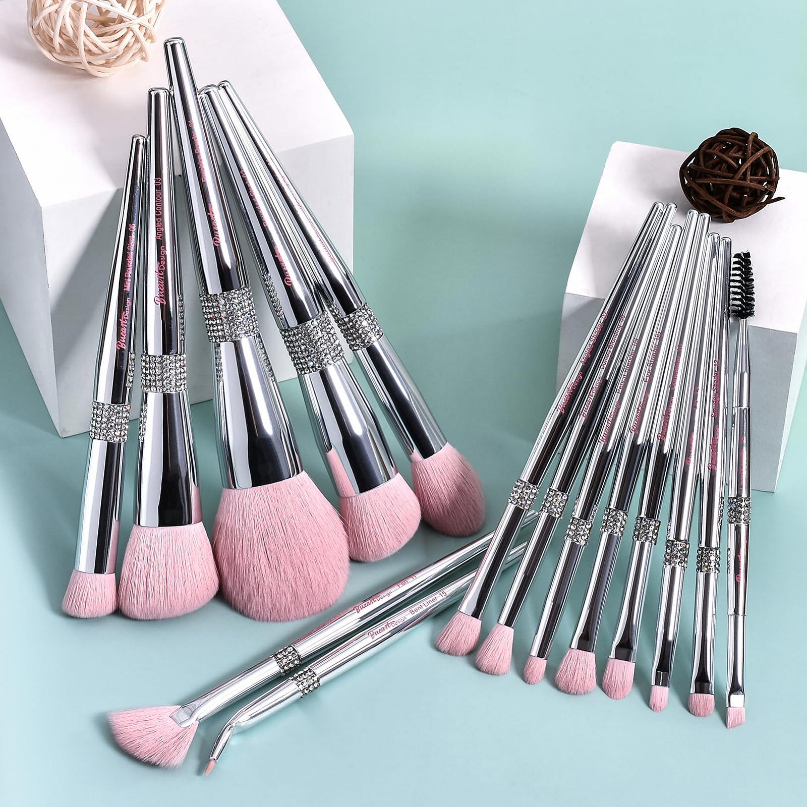 Набор Bueart Design Makeup Brushes с ультрамягкими кистями и держателем для макияжа 15 штук серебряный розовый + держатель, фото №3 Набор Bueart Design Makeup Brushes с ультрамягкими кистями и держателем для макияжа 15 штук серебряный розовый + держатель, фото №3