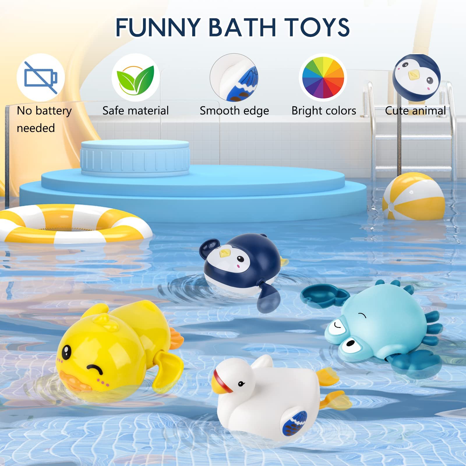 Іграшка для ванни Дитяча заводна 4 шт Пінгвін, Качка, Краб, Лебідь, фото №2
