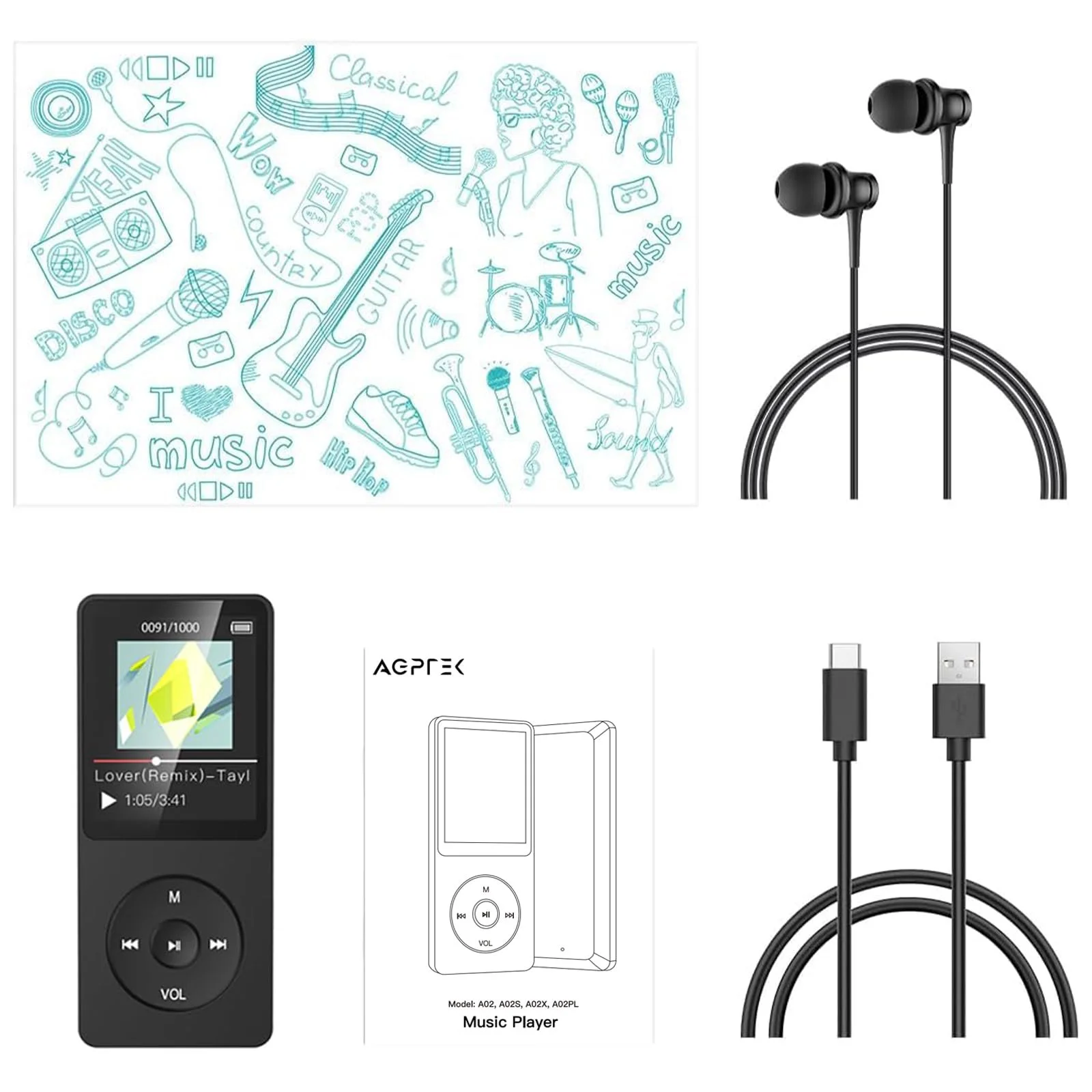 MP3 плеер AGPTEK Classic 64GB Черный, фото №8