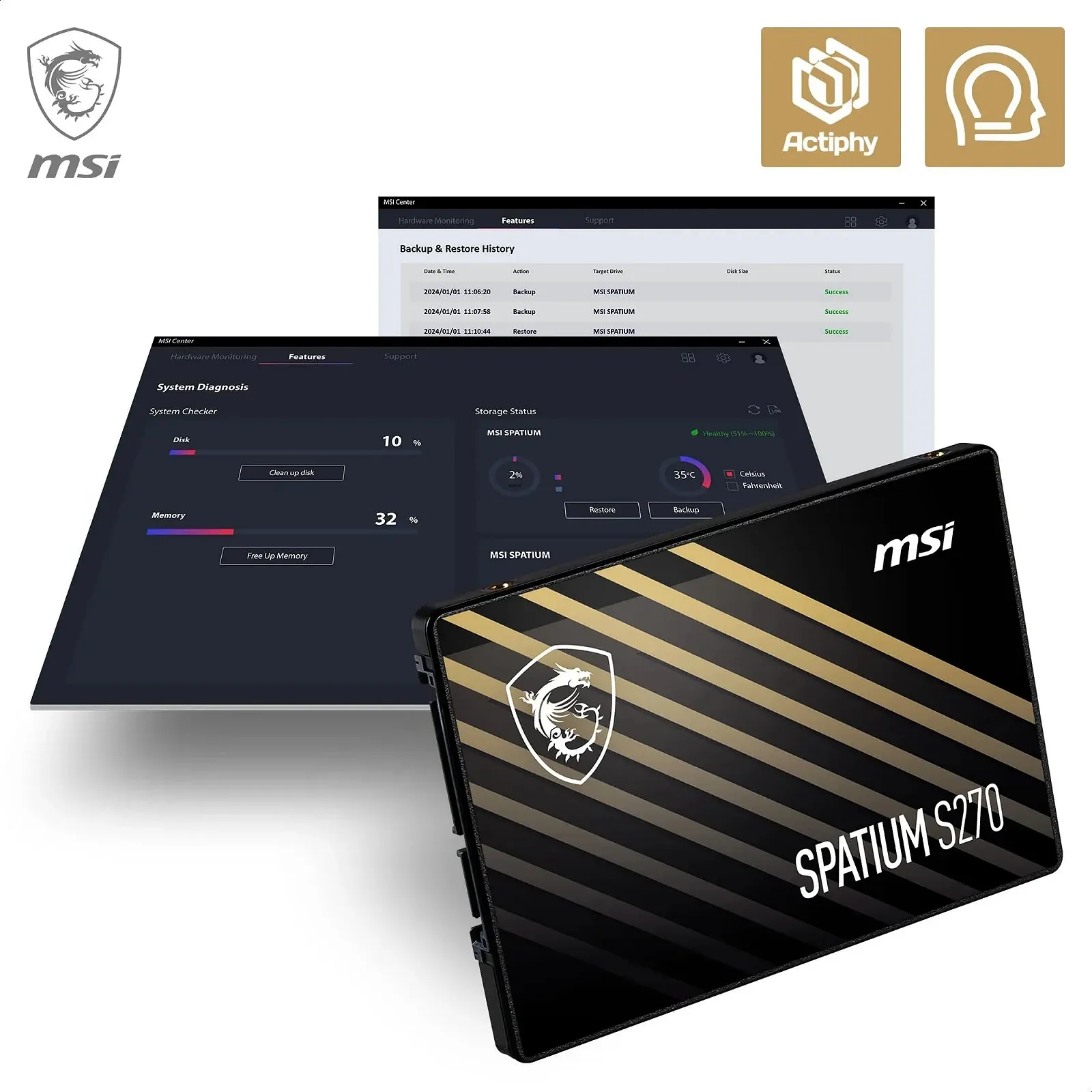 SSD MSI SPATIUM S270 960 ГБ SATA 3 2.5 дюйма 500 МБ/с Read 450 МБ/с Write 3D NAND Black, фото №8