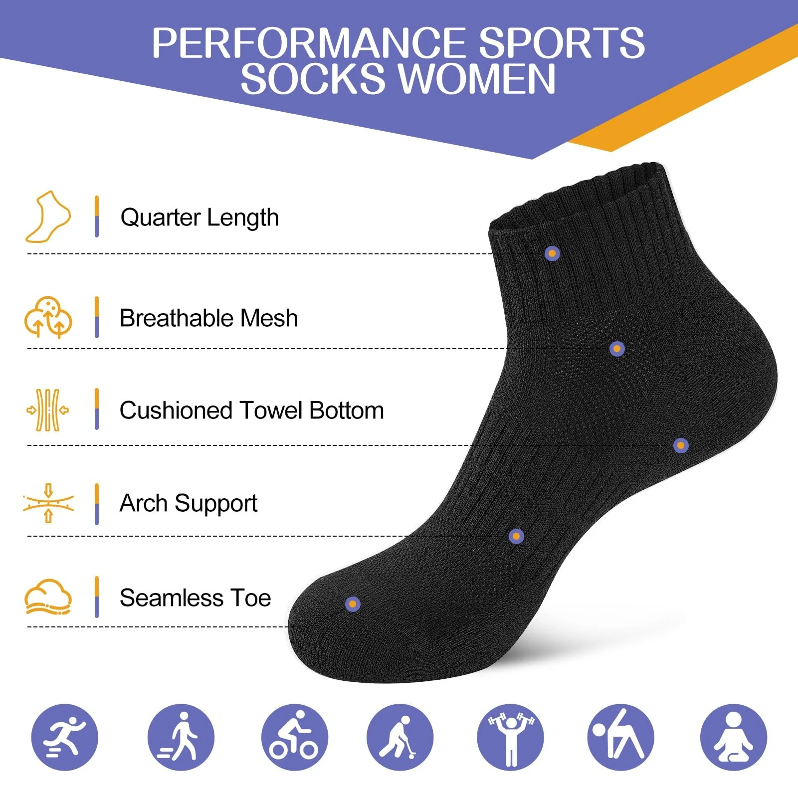 Шкарпетки спортивні жіночі для бігу, потовщені, 4 пари, фото №3