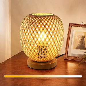 Настільна лампа Dorlink E27 Бамбукова Плетена Дерев'яна основа Димер - Фото 1