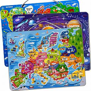 Магнитный пазл QUOKKA World Map Europe and Space 3 набора 44 x 34 см - Фото 1