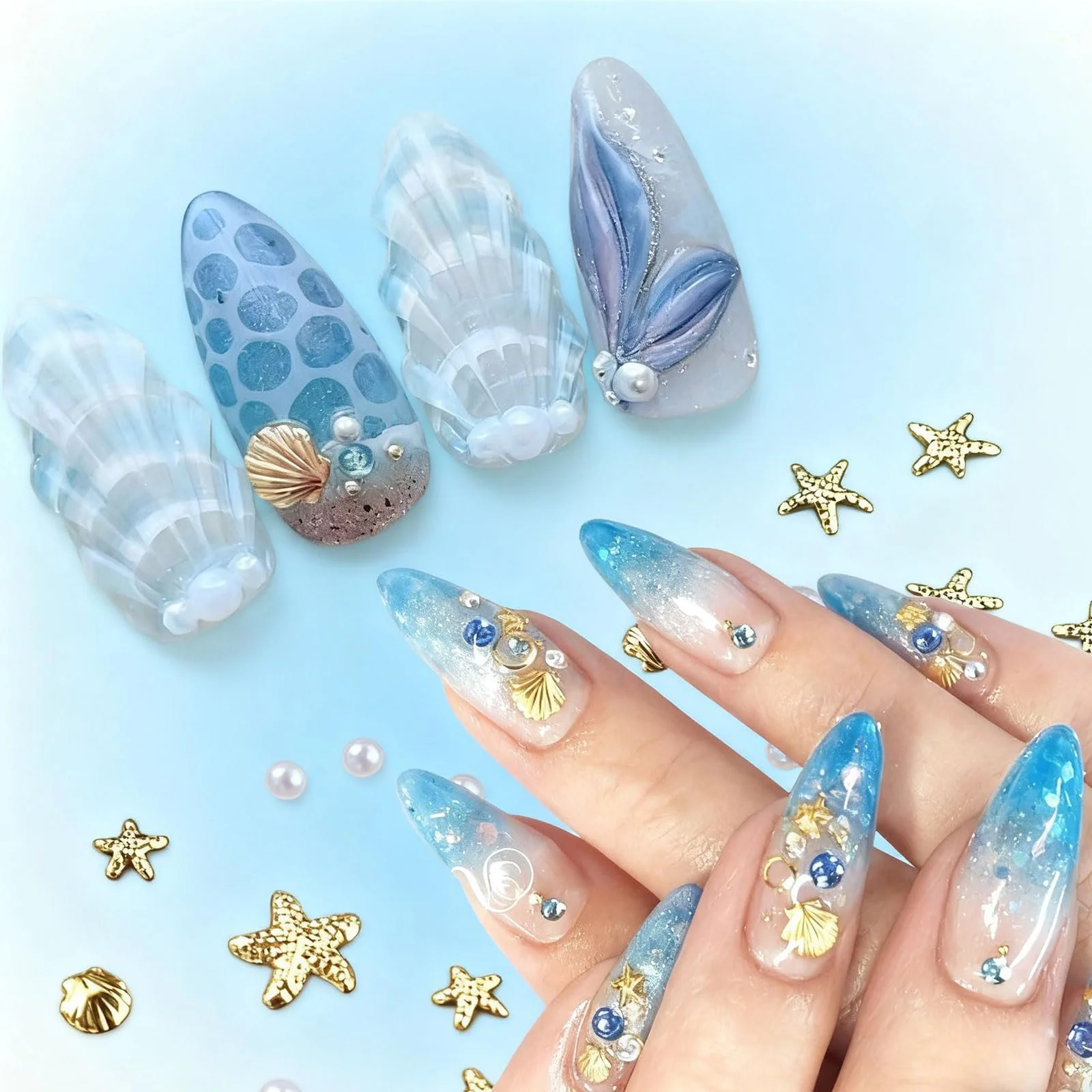 Украшения для ногтей, Золотая морская звезда и ракушки, Набор 200 шт. украшений для летнего маникюра, Стразы и камни для ногтей, фото №5 Украшения для ногтей, Золотая морская звезда и ракушки, Набор 200 шт. украшений для летнего маникюра, Стразы и камни для ногтей, фото №5