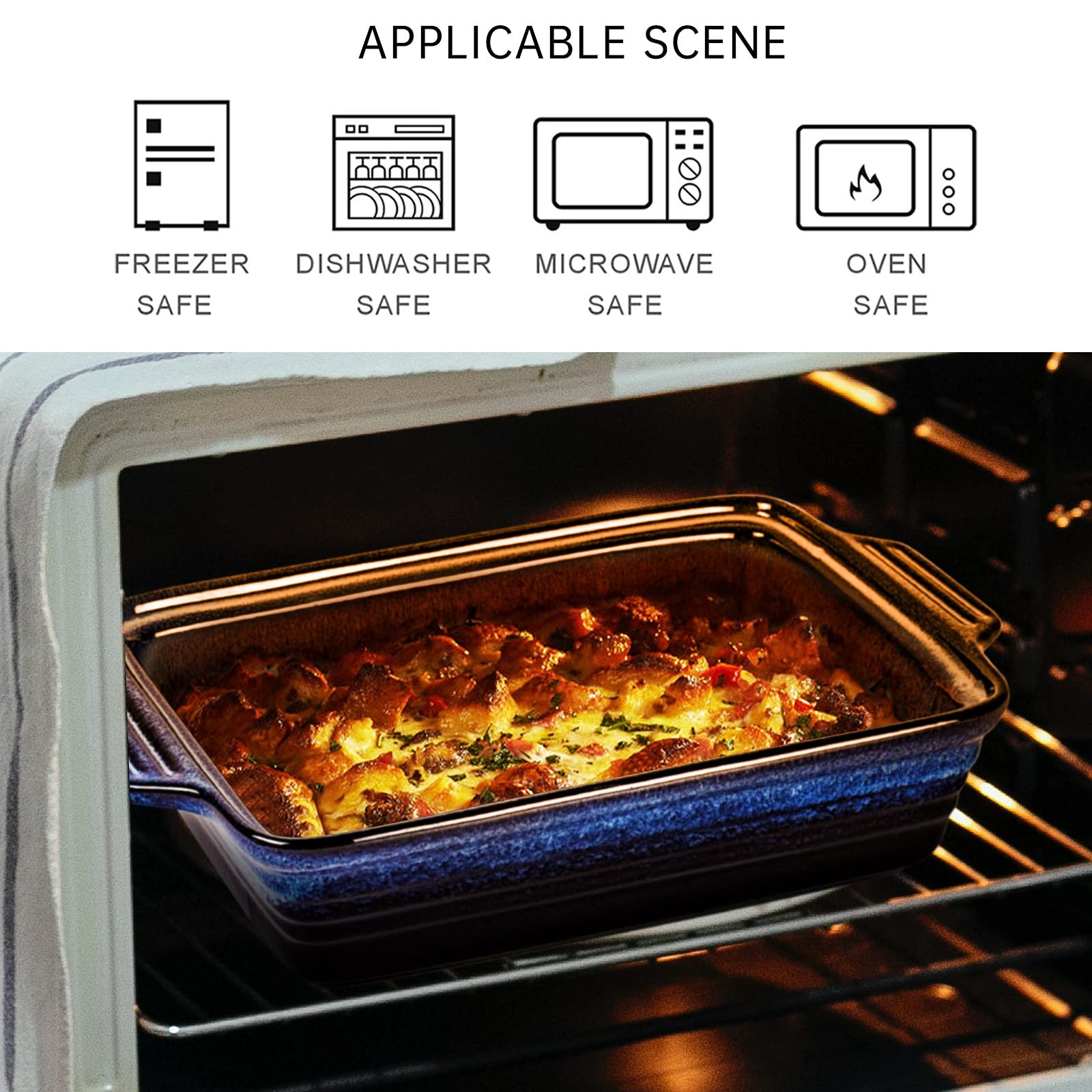 Керамическая форма для запекания UNICASA прямоугольная с крышкой 39 x 24 x 9 см 3000 мл, фото №3