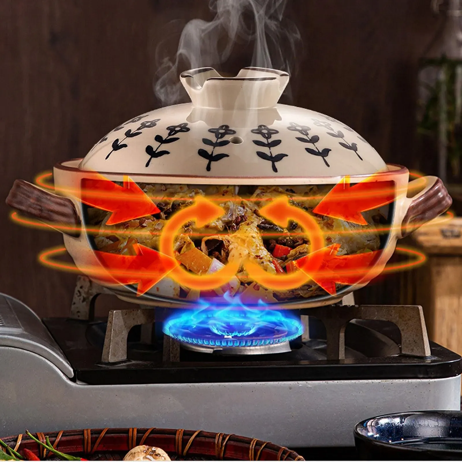 Каструля керамічна HUHJYUGE Japanese Donabe 1.5 л кругла з кришкою, фото №6