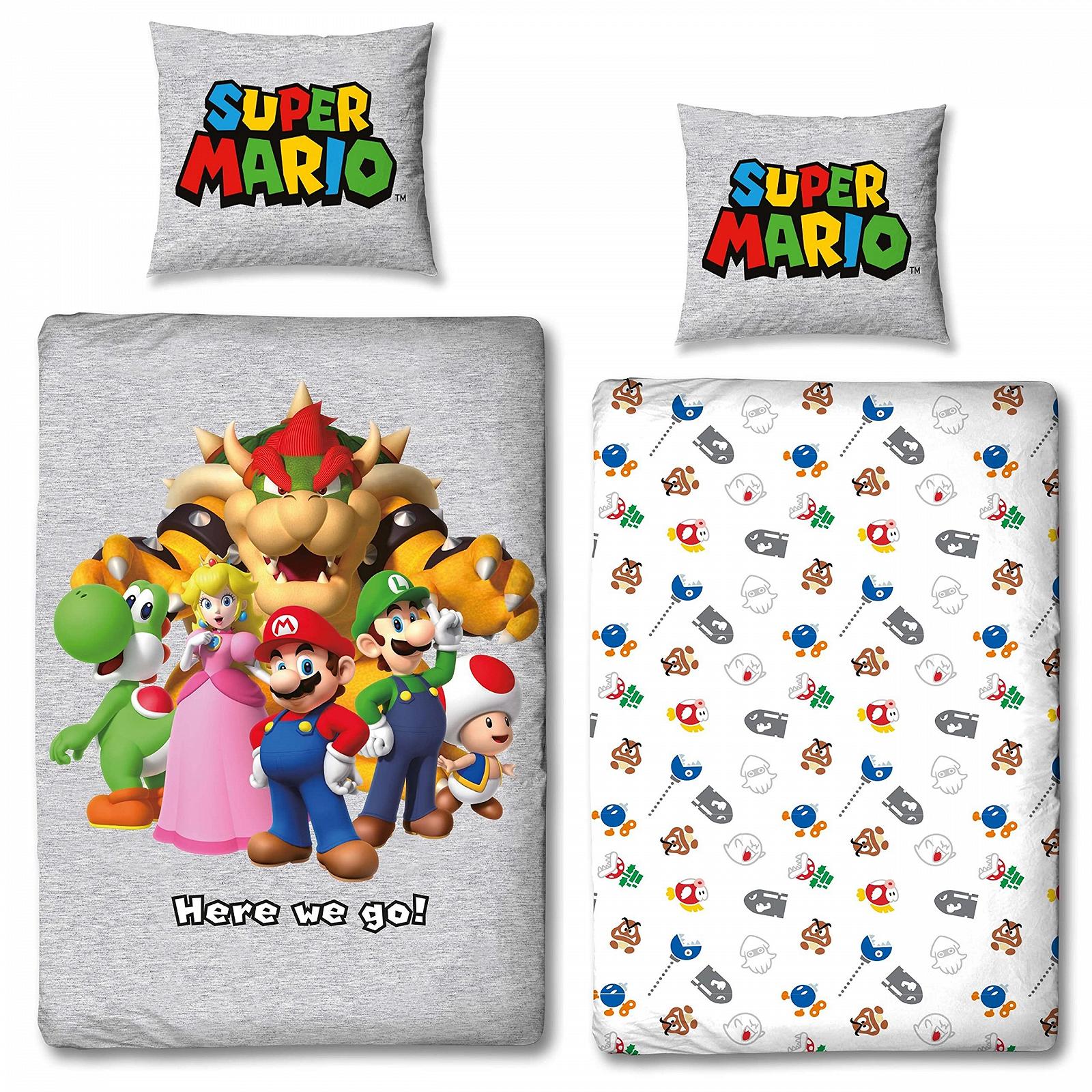 Постільна білизна Character World Super Mario 135 x 200 см + 80 x 80 см німецький розмір Nintendo Mario Luigi & Friends 100% бавовна для підлітків та дітей, фото №1