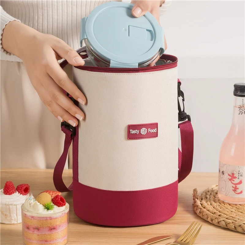 Круглая термосумка для еды с собой ланч бокса ручкой Testy синяя, фото №4