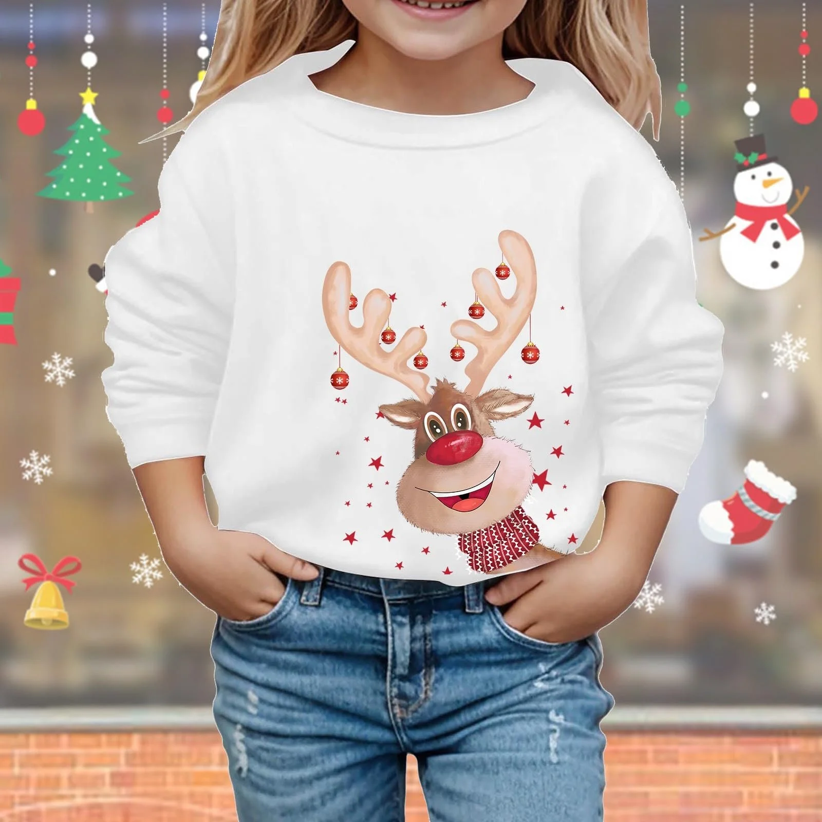 Світшот Різдвяний Дитячий з довгими рукавами, круглим вирізом, принтом літер, легкий, фото №3