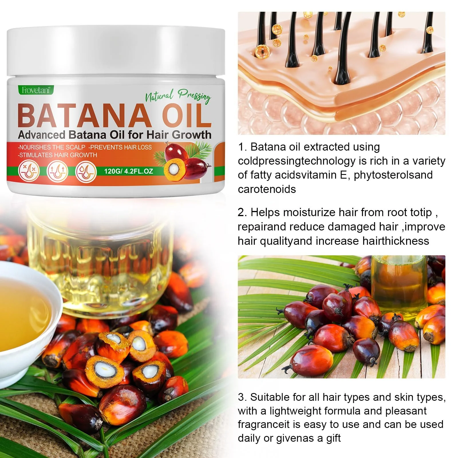 Олія Batana Frovetani для росту волосся, 100% органічна, 220 г, унісекс - для дорослих, фото №4