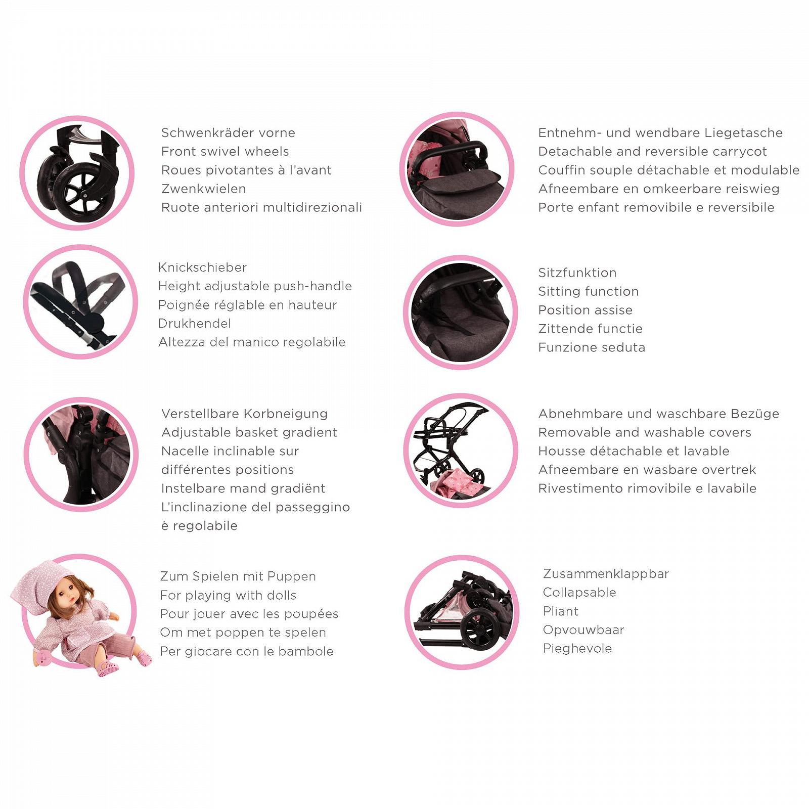 Коляска Götz Soft Mood 2-in-1 для ляльок до 50 см Регульована висота ручки 58 - 80 см, фото №5 Коляска Götz Soft Mood 2-in-1 для ляльок до 50 см Регульована висота ручки 58 - 80 см, фото №5