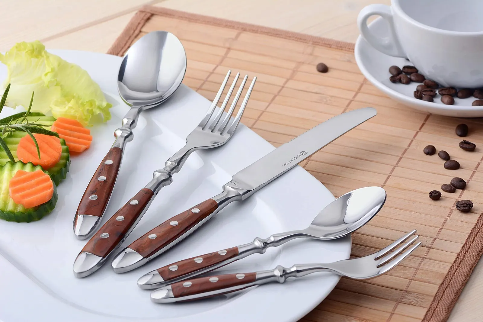 Набір столових приборів GRÄWE Nuremberg для 6 осіб, нержавіюча сталь, важкий, з коричневими ручками, фото №4