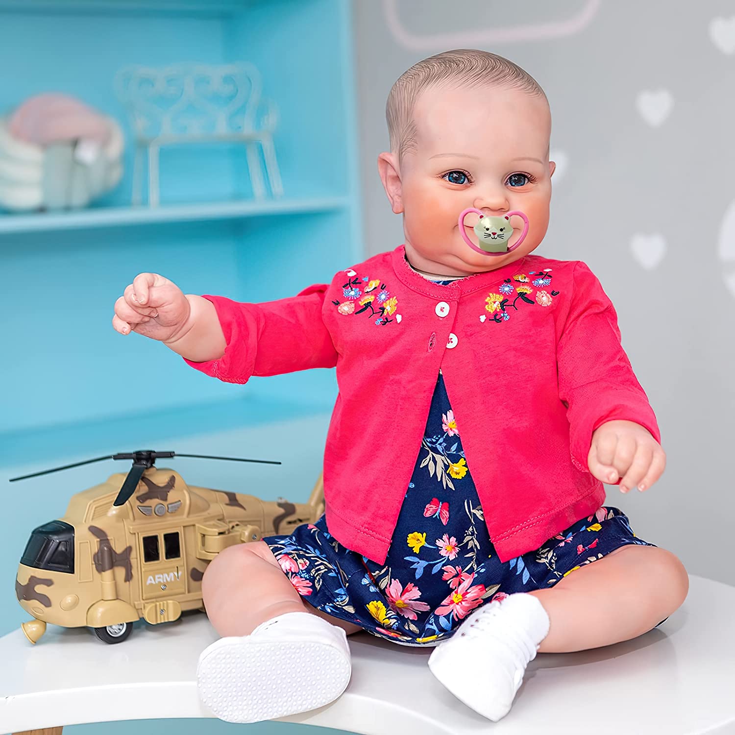Кукла MineeQu Maddie 60 см Большого размера Ручная работа Волосы Новорожденная Девочка Улыбающаяся Мягкое Тяжелое тело Гибкая Коллекционная Арт, фото №3