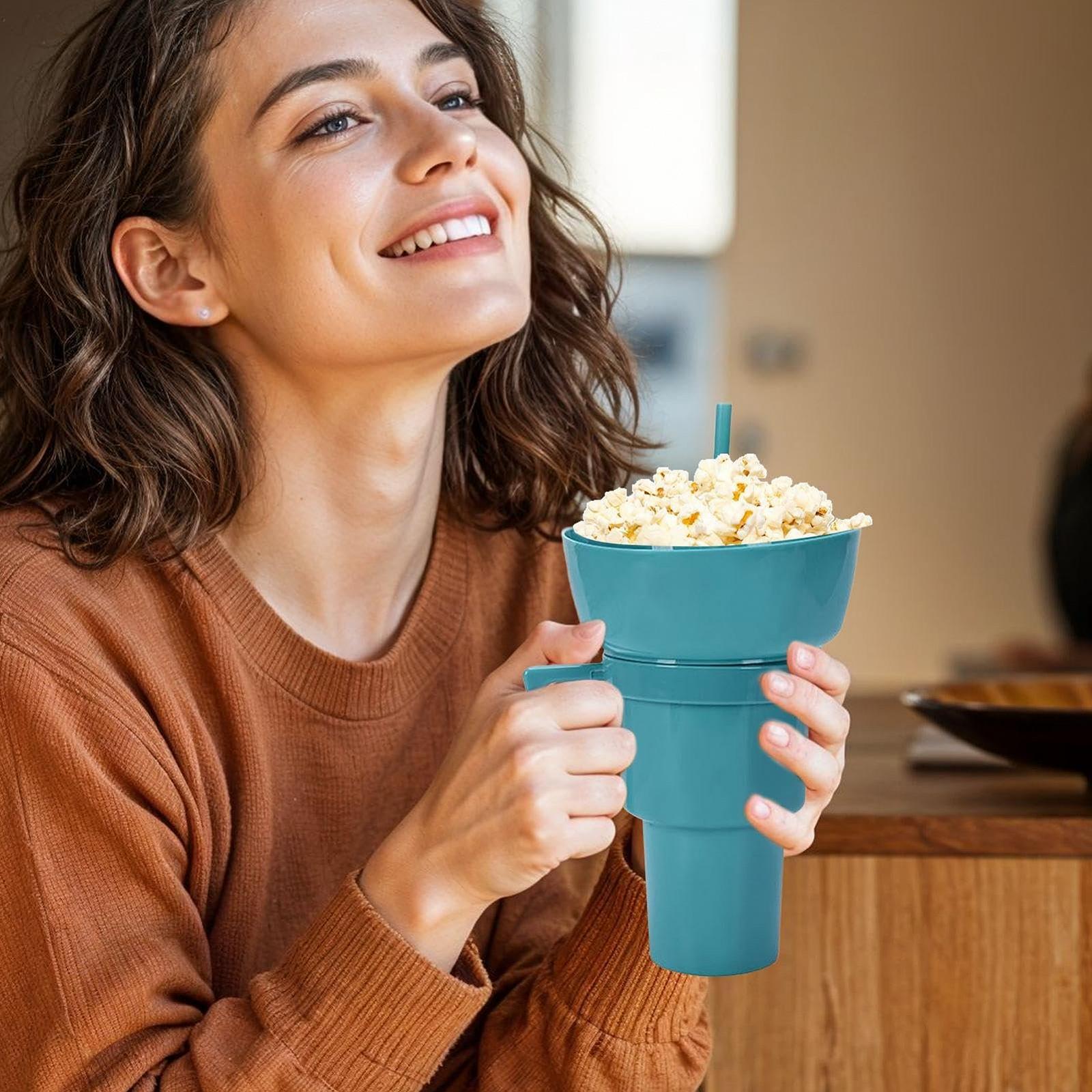 Кухоль-непроливайка з соломинкою Popcorn, контейнер для попкорну з ручкою, фото №3