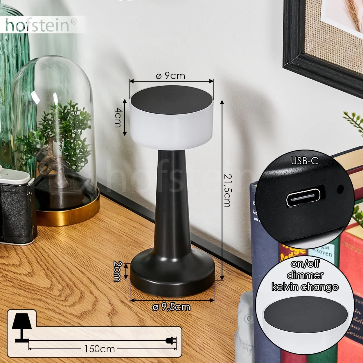 Світлодіодна настільна лампа Gallboda акумуляторна 1 Вт 100 лм USB-C чорна/біла, фото №5