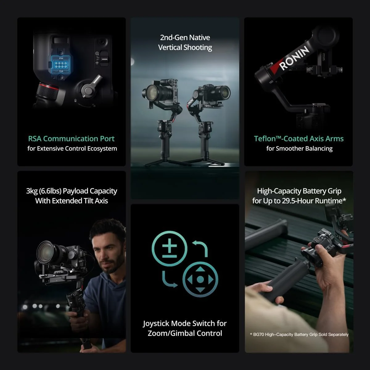 Стабілізатор DJI RS 4 / Навантаження до 3 кг / Автоблокування осей / Вертикальна зйомка 2.0 / OLED-дисплей / Bluetooth 5.1 / Чорний, фото №3