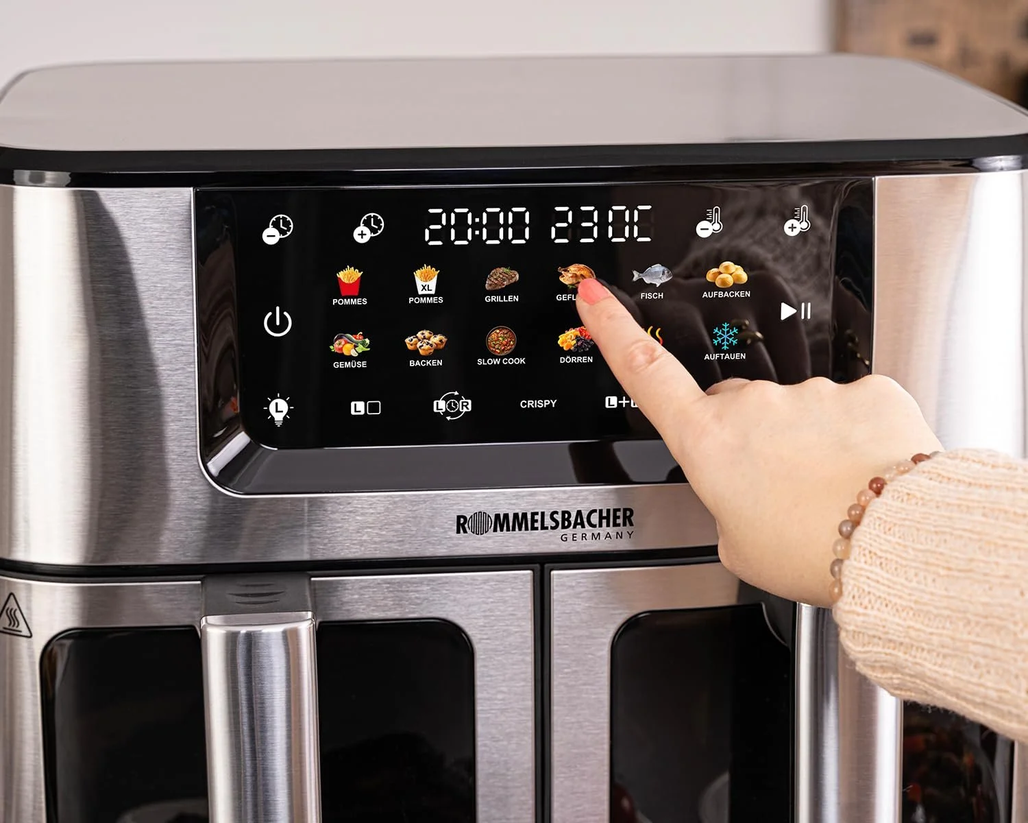 Подвійна мультипіч ROMMELSBACHER FRH 2650 2 кошики по 5.5 л 40-230°C 12 програм оглядове вікно PFAS-Free, фото №3 Подвійна мультипіч ROMMELSBACHER FRH 2650 2 кошики по 5.5 л 40-230°C 12 програм оглядове вікно PFAS-Free, фото №3