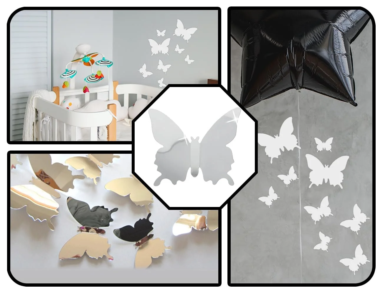 Наклейки на стіну Метелики Набір 36 шт. Дзеркальні Сріблясті, фото №6 Наклейки на стіну Метелики Набір 36 шт. Дзеркальні Сріблясті, фото №6