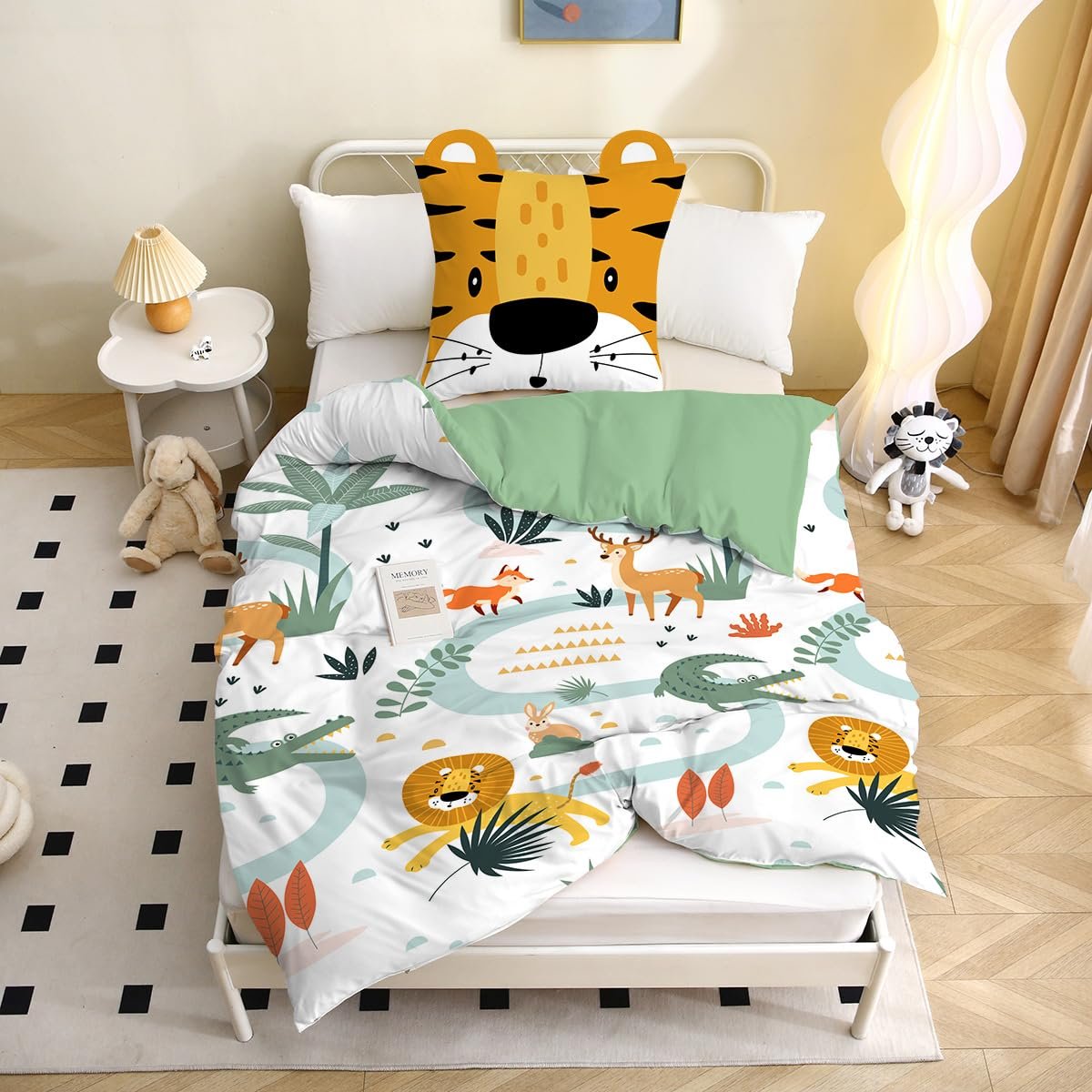 Постельное белье MUSOLEI 135 x 200 см, детское, для девочек, микрофибра, 3D, комплект, пододеяльник с 1 наволочкой 80 x 80 см, для детской комнаты, односпальная кровать, лев с ушками, фото №2