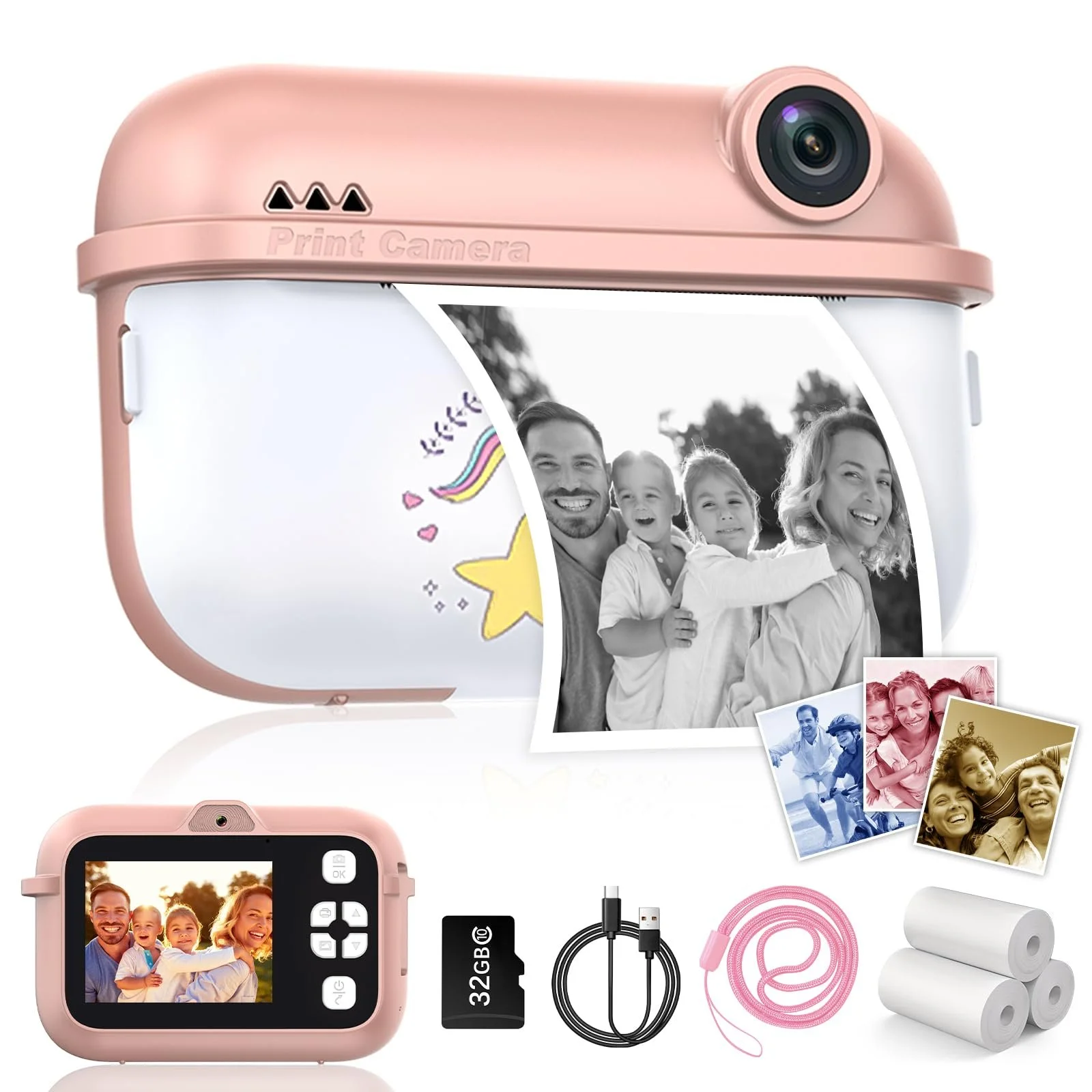 Детская цифровая фотокамера мгновенной печати 48MP Dual Camera 32G TF Pink, фото №1