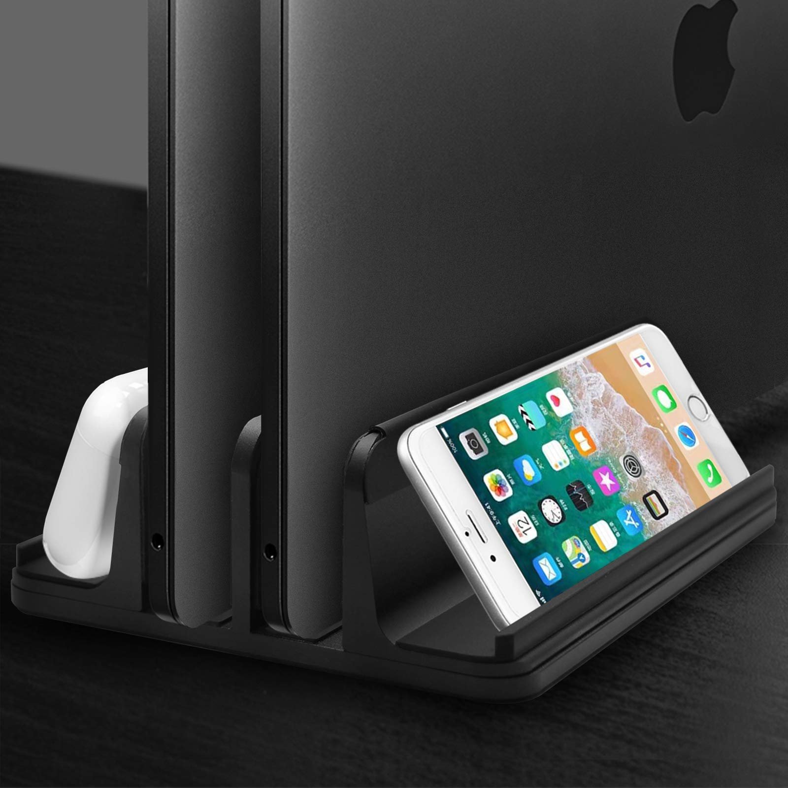 Вертикальная подставка для ноутбука Double Adjustable Dock 4 Slots Совместима с Macbook, iPad Pro Air, Samsung HP Chromebook до 17,5 дюймов - Черная, фото №6 Вертикальная подставка для ноутбука Double Adjustable Dock 4 Slots Совместима с Macbook, iPad Pro Air, Samsung HP Chromebook до 17,5 дюймов - Черная, фото №6