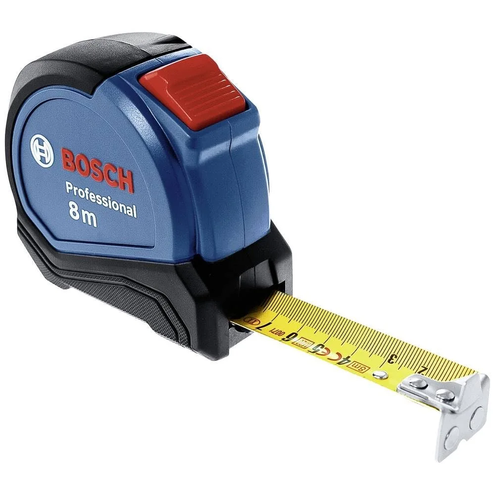 Рулетка Bosch Professional Autlock 8 м (Управління однією рукою, затискач для ременя, магнітний гачок, 2 стоп-кнопки, нейлонова сталева стрічка 27 мм), фото №1