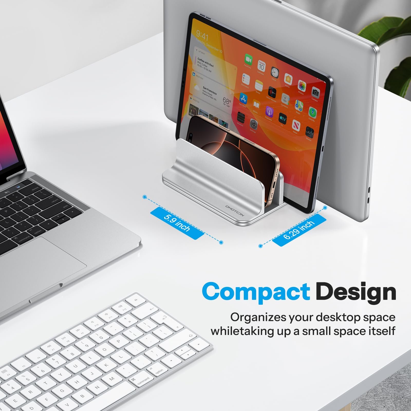 Вертикальна Підставка OMOTON Алюмінієва з 3 Слотами для Ноутбука, Регульована, Срібна, фото №5