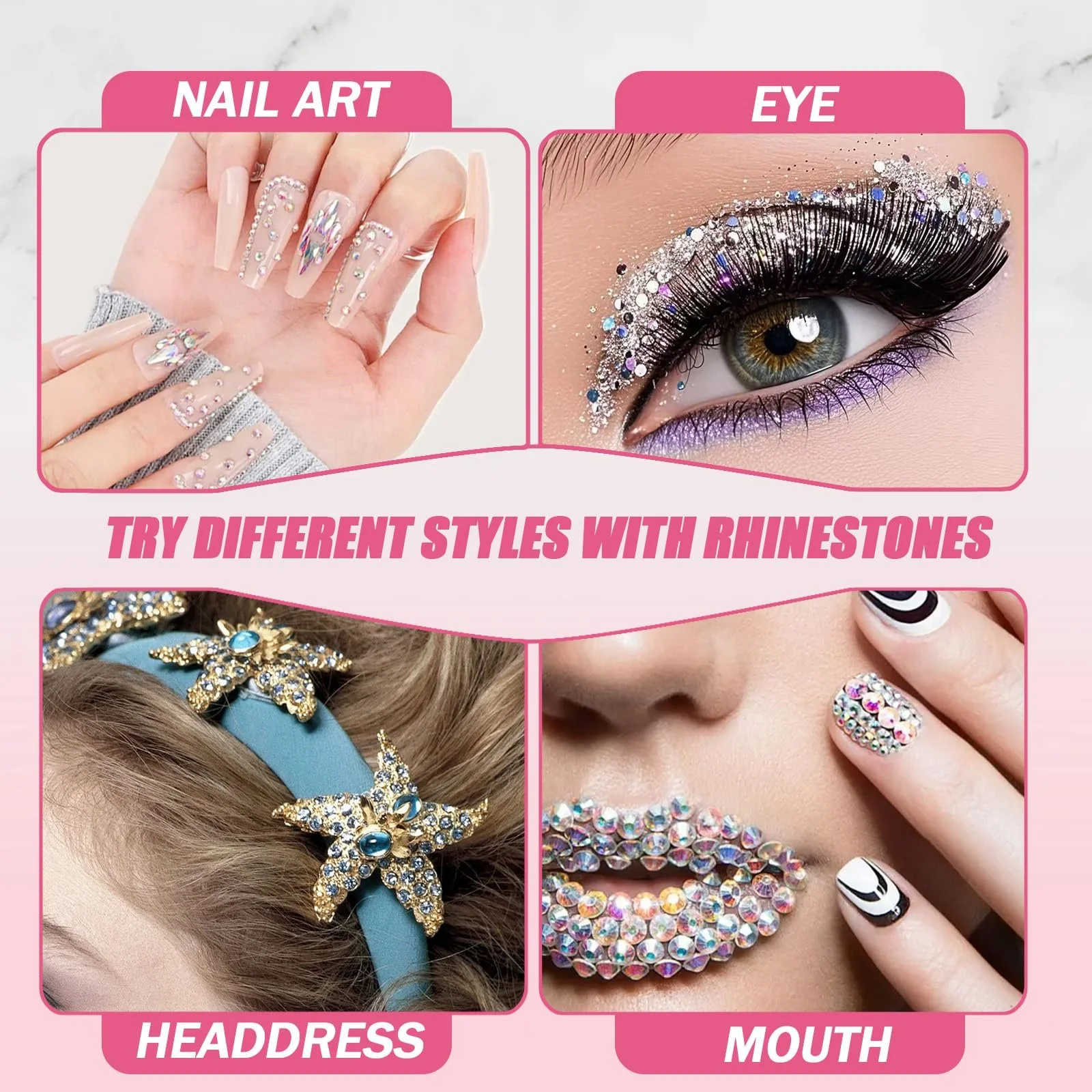 Стразы для ногтей 24 цвета 4 мм круглые с пинцетом и ручкой для нанесения, 19600 шт, фото №6