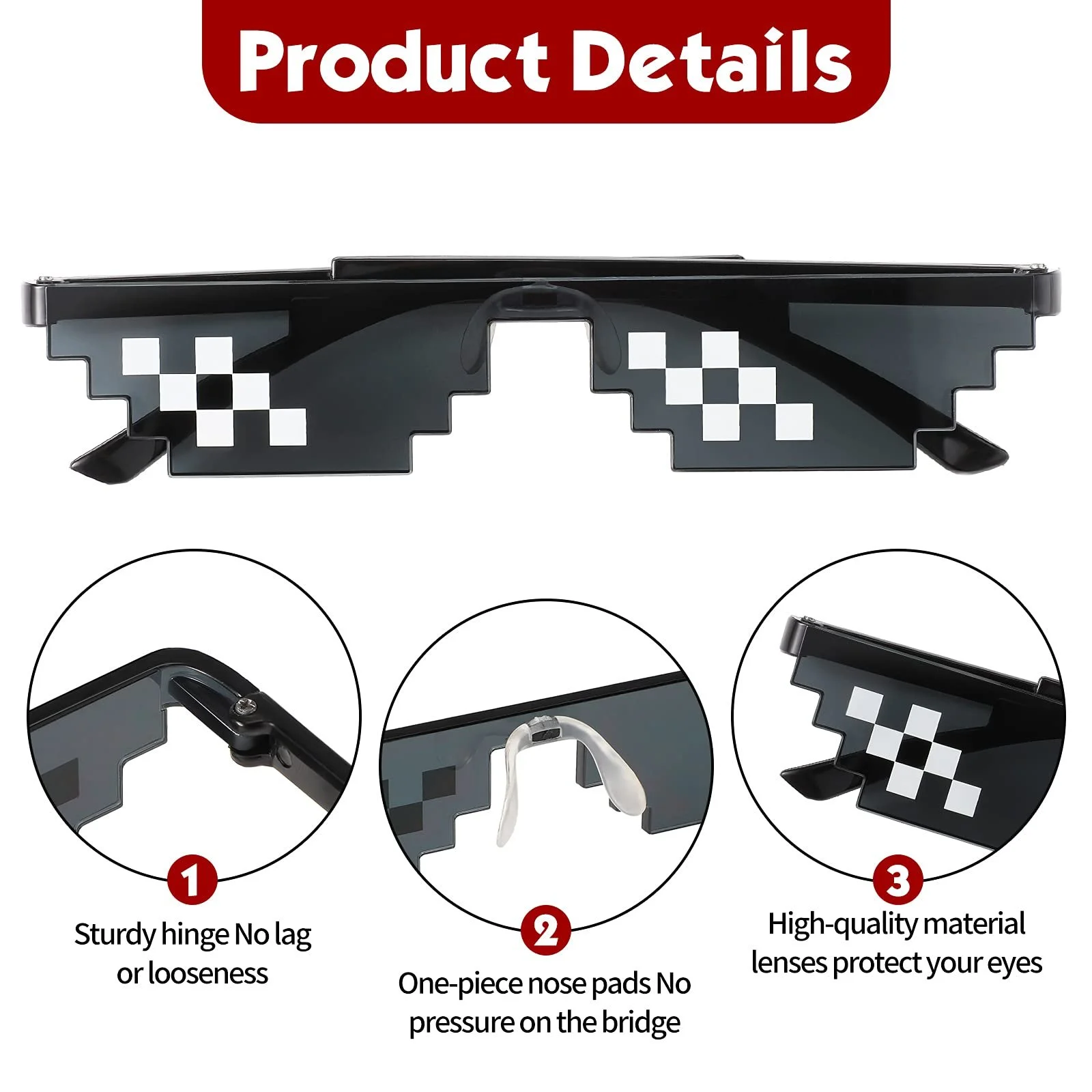 Сонцезахисні окуляри Unisex Fiada 8 Bit Pixel Mosaic Glasses UV Protection Player, фото №2