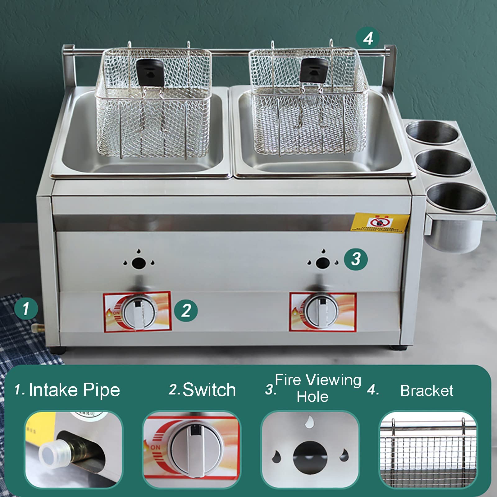 Фритюрница ZYLEDW Professional Gas 10L + 10L Большая Нержавеющая сталь LPG Двойная, фото №4 Фритюрница ZYLEDW Professional Gas 10L + 10L Большая Нержавеющая сталь LPG Двойная, фото №4